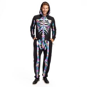 Tipsy Elves Black Iridescent Skeleton Onesie Size XS